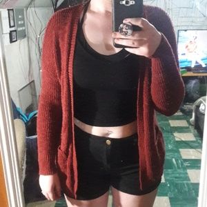 Red cardigan